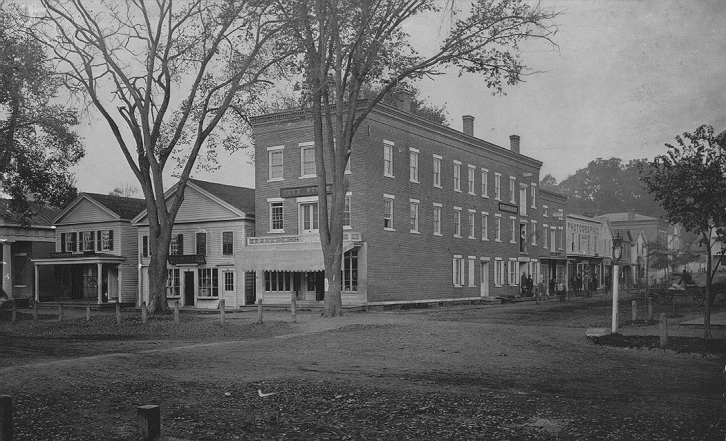 Historic photo of Main Street at Railroad Street.